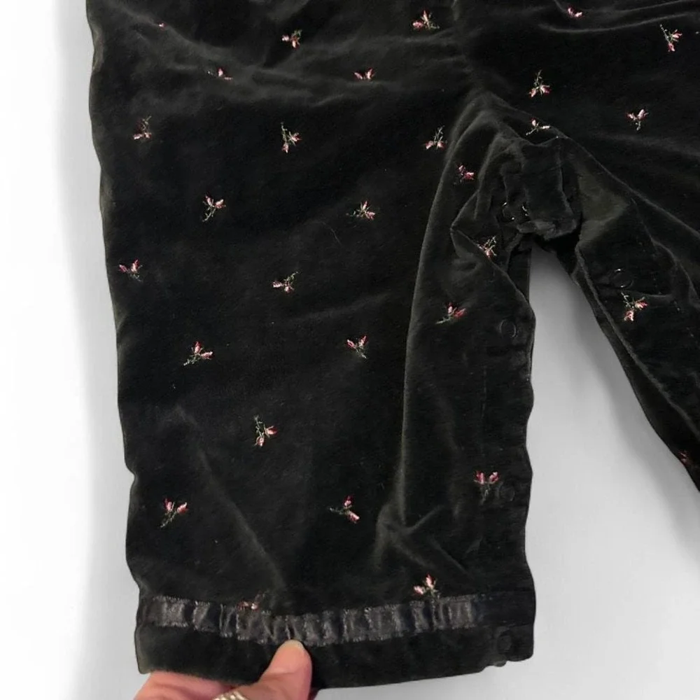 Vintage OshKosh B'gosh Black Velvet Baby Jumper 90s Y2k Floral Print 12m